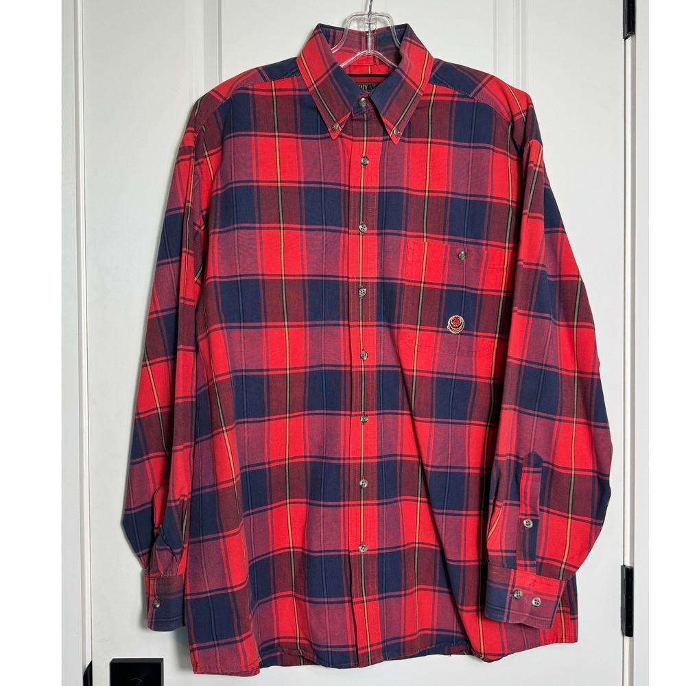 Twenty X Twenty Mens Plaid Long Sleeve Button Up Shirt‎ Red Navy Yellow Size M